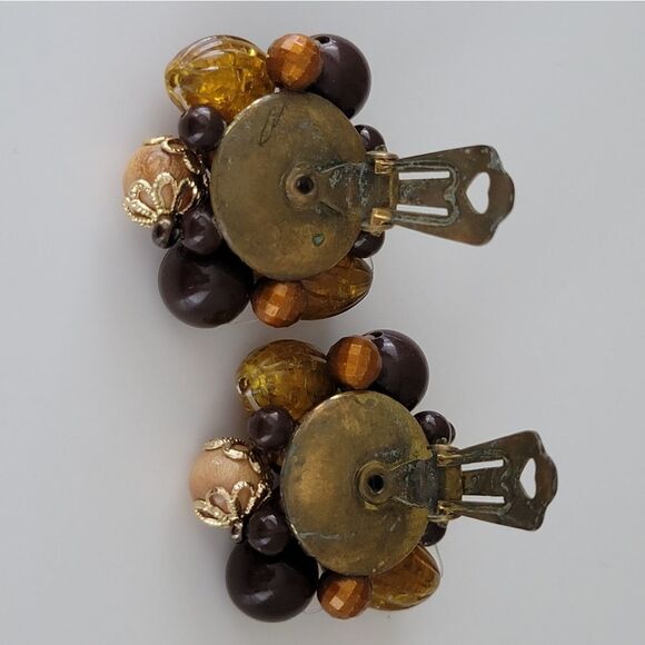 Earrings Vintage Germany Clip On Brown Amber Earrings #0182 - Picture 6 of 7